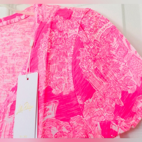 Lilly Pulitzer Etta V-Neck Top-Roxie Pink PB Anniversary Toile-NWT - Picture 6 of 11